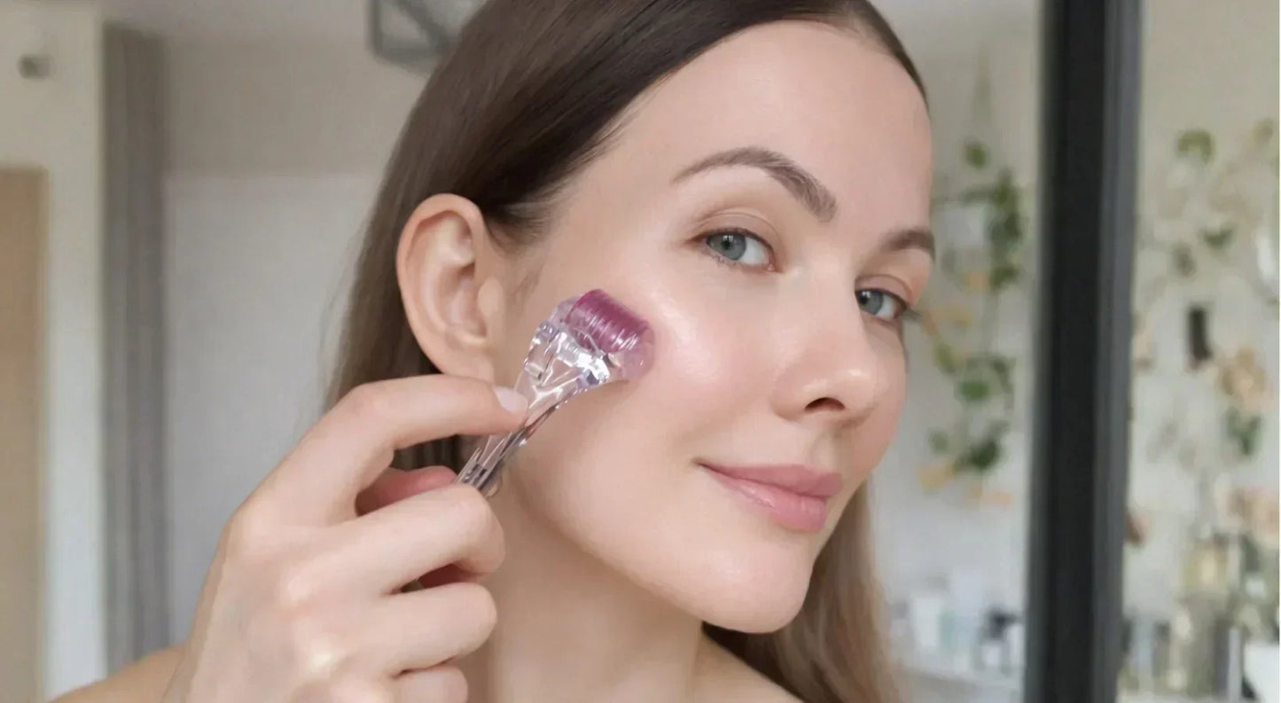 Microneedling Dermaroller Anleitung für zu Hause: sanfte Dermaroller-Anwendung im Gesicht – ideal für Anfänge gegen Falten und Narben